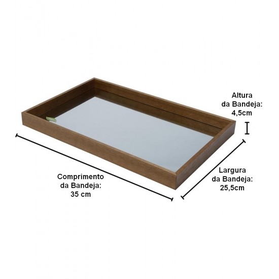 Bandeja 35cm Por 25,5 E 4,5cm De Madeira Naturals Espelhada